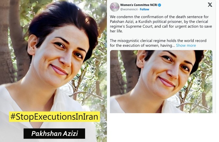 NWRI-Frauenausschuss verurteilt Todesurteil gegen Pakshan Azizi und fordert Maßnahmen